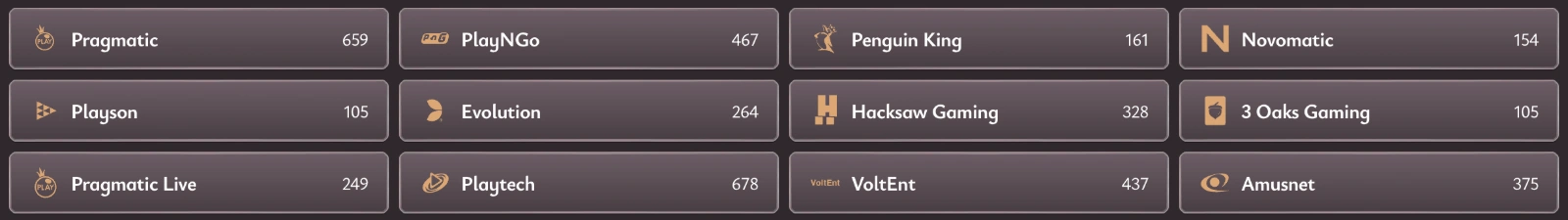 Liste der Spieleanbieter bei vicibet Casino — u. a. Hacksaw, Hacksaw Gaming